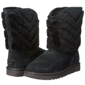 UGG Tania Black Suede Sheepskin Cuff Short Winter Boots